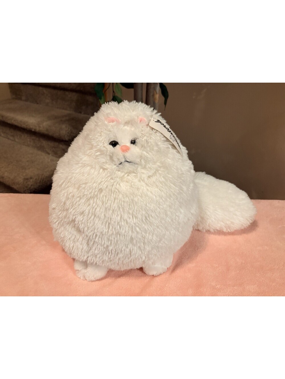 Winsterch Fat Cat Chubby White Fluffy Tail Kitty Plush Stuffed Animal
